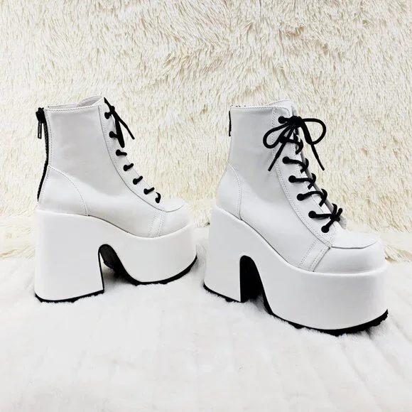 White Matte Chunky Platform Goth Punk Ankle Boots Camel - Picture 9 of 14